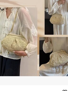 Amazon Woven Straw Clutch - Beige Straw Handbag NWOT